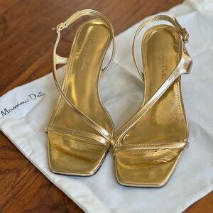 Massimo Dutti Metallic Gold Leather Strappy Heeled Sandals
